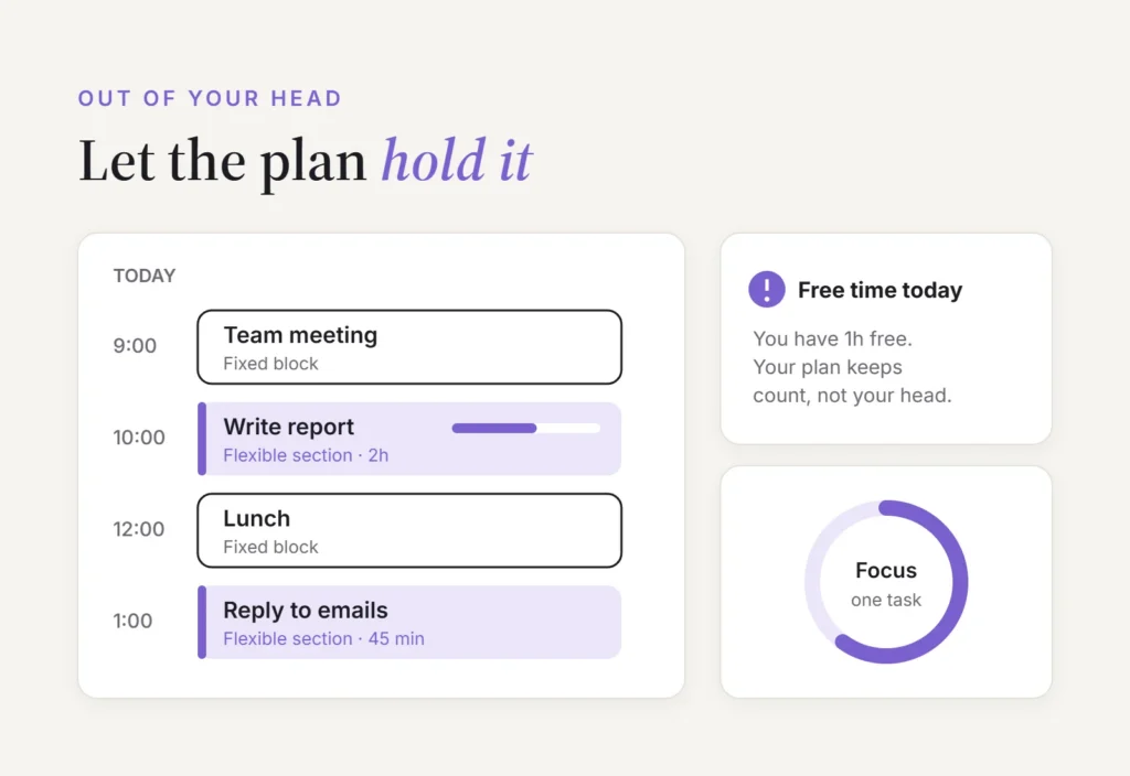 How to improve working memory day to day: a schedule with fixed blocks, flexible sections, a free time insight and a focus timer